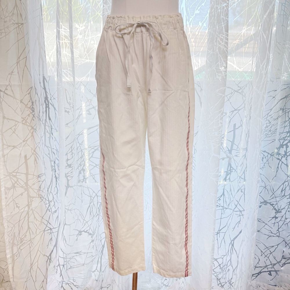 XIRENA Rex white drawstring waist relax fit red pink side stripe pants - Picture 3 of 11